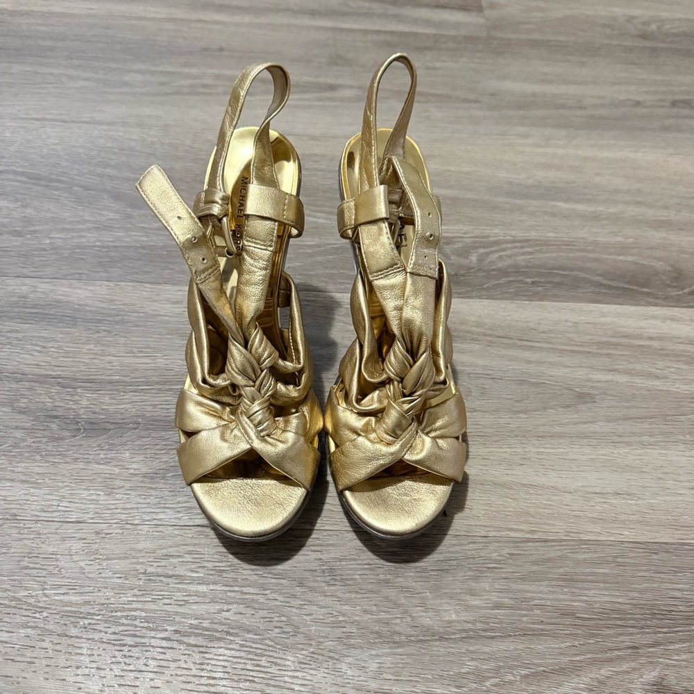Michael Kors Metallic Gold Braided Slingback Heels